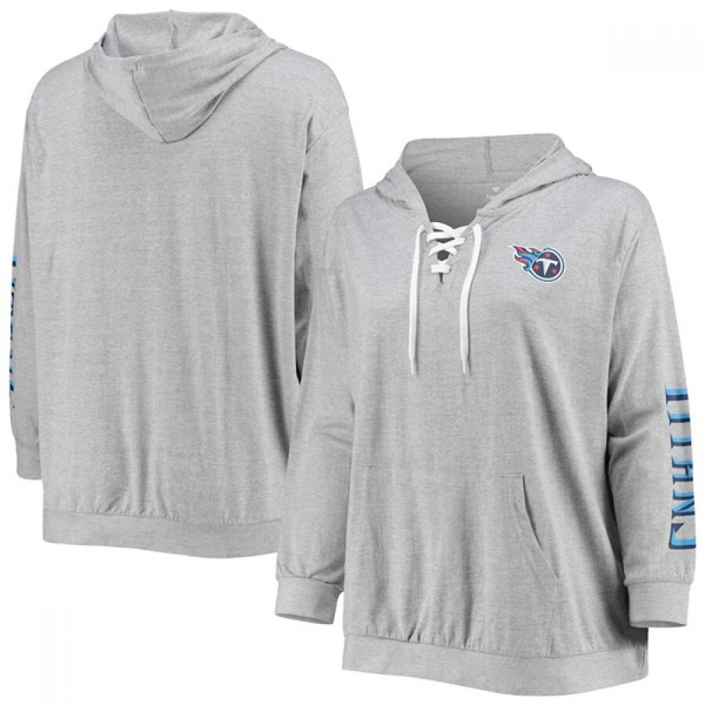 Women's Tennessee Titans Heathered Gray Lace-Up Pullover Hoodie 1