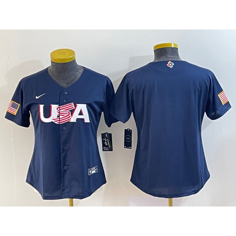 Women's USA Baseball Blank 2023 Navy World Baseball Classic Stitched Jersey(Run Small) 1