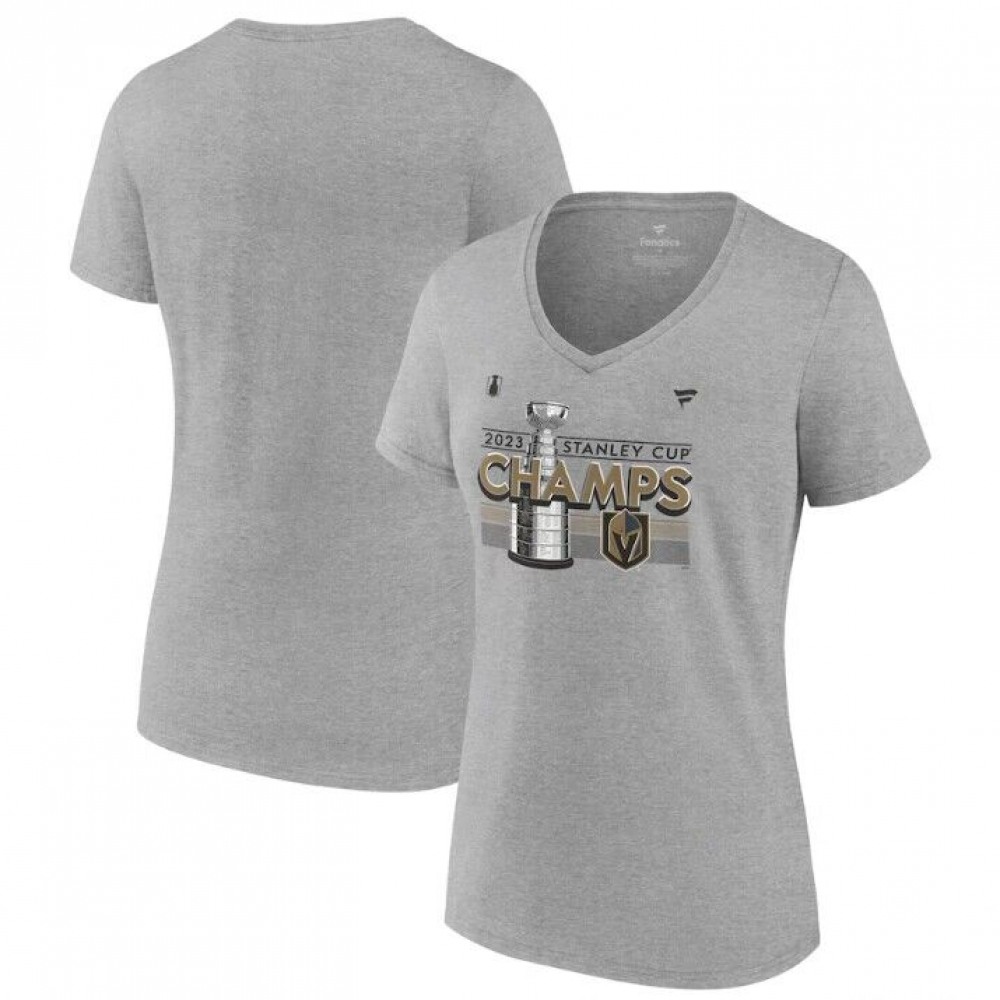 Women's Vegas Golden Knights Heather Gray 2023 Stanley Cup Champions Locker Room Plus Size V-Neck T-Shirt 1