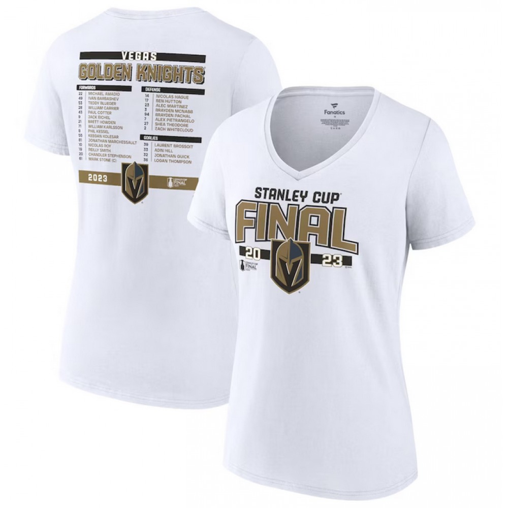 Women's Vegas Golden Knights White 2023 Stanley Cup Final Roster V-Neck T-Shirt 1