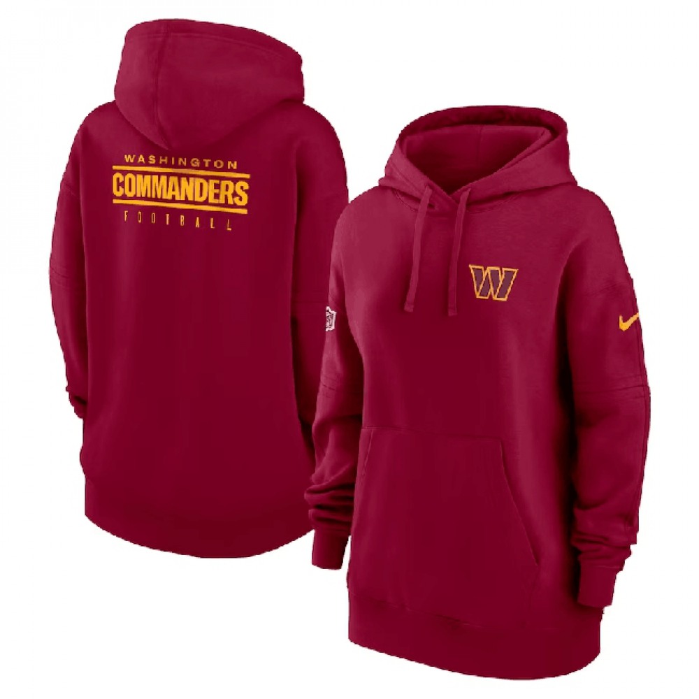 Women's Washington Commanders Burgundy Sideline Club Fleece Pullover Hoodie(Run Small) 1