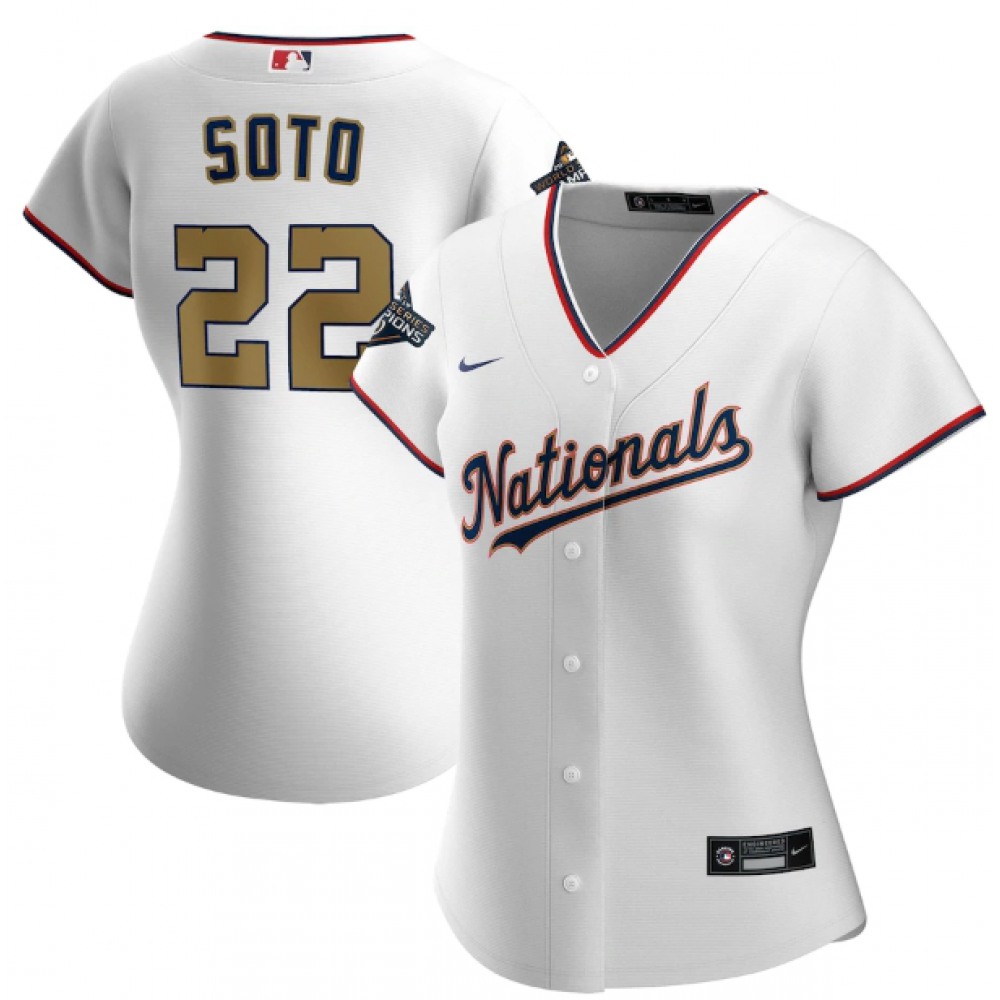 Women's Washington Nationals #22 Juan Soto White 2020 Gold Program Stitched Championship Jersey(Run Small) 1