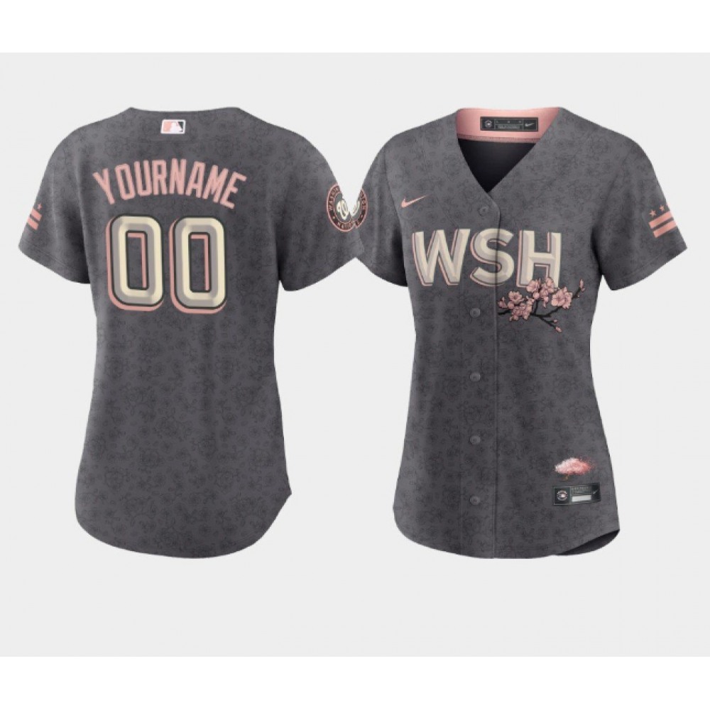 Women's Washington Nationals ACTIVE Player Custom 2022 Grey City Connect Cherry Blossom Stitched Jersey(Run Small) 1