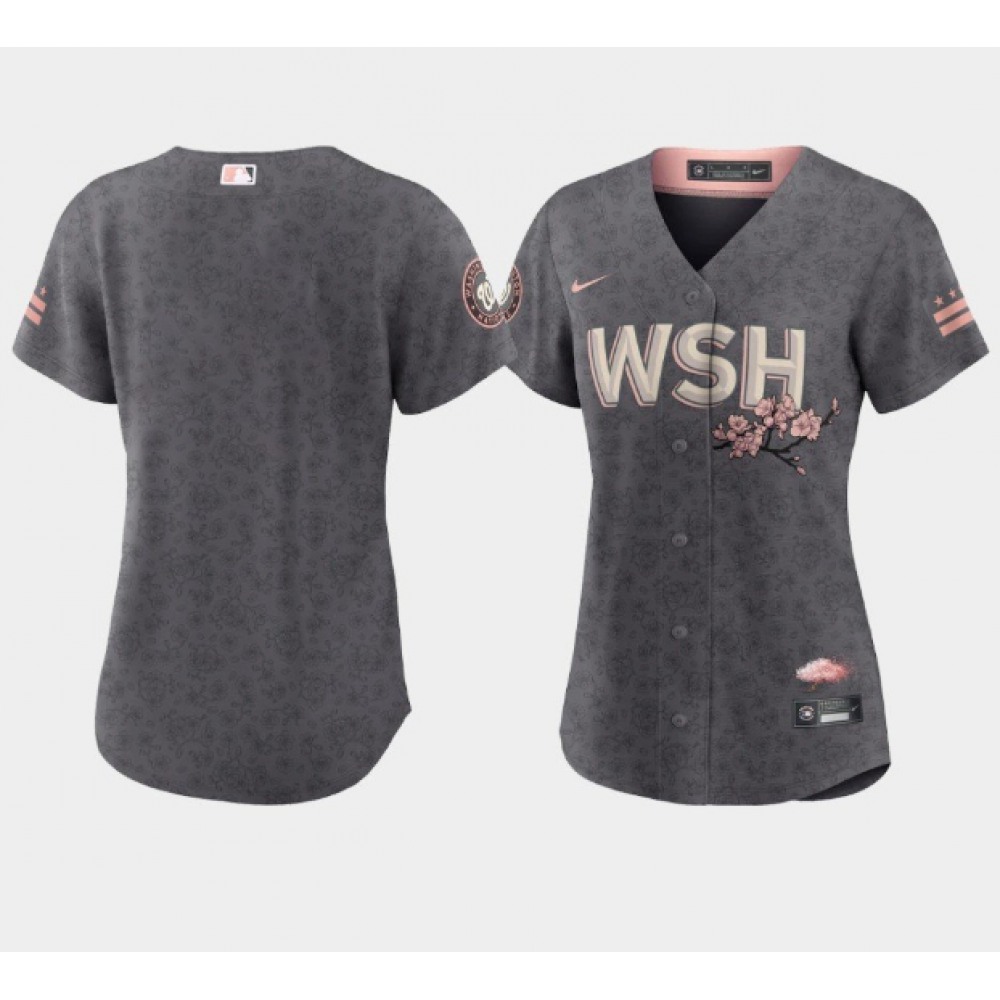 Women's Washington Nationals Blank 2022 Grey City Connect Cherry Blossom Stitched Jersey(Run Small) 1