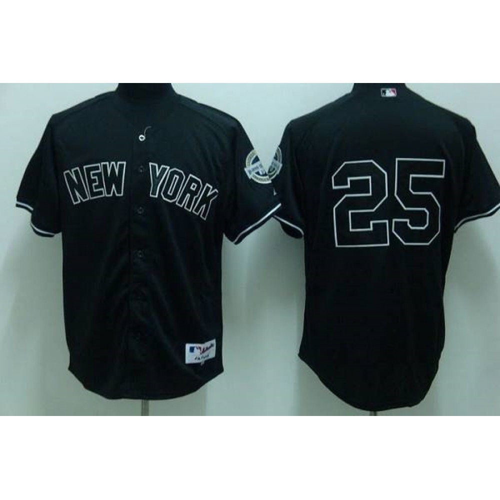 Yankees #25 Mark Teixeira Stitched Black MLB Jersey 1