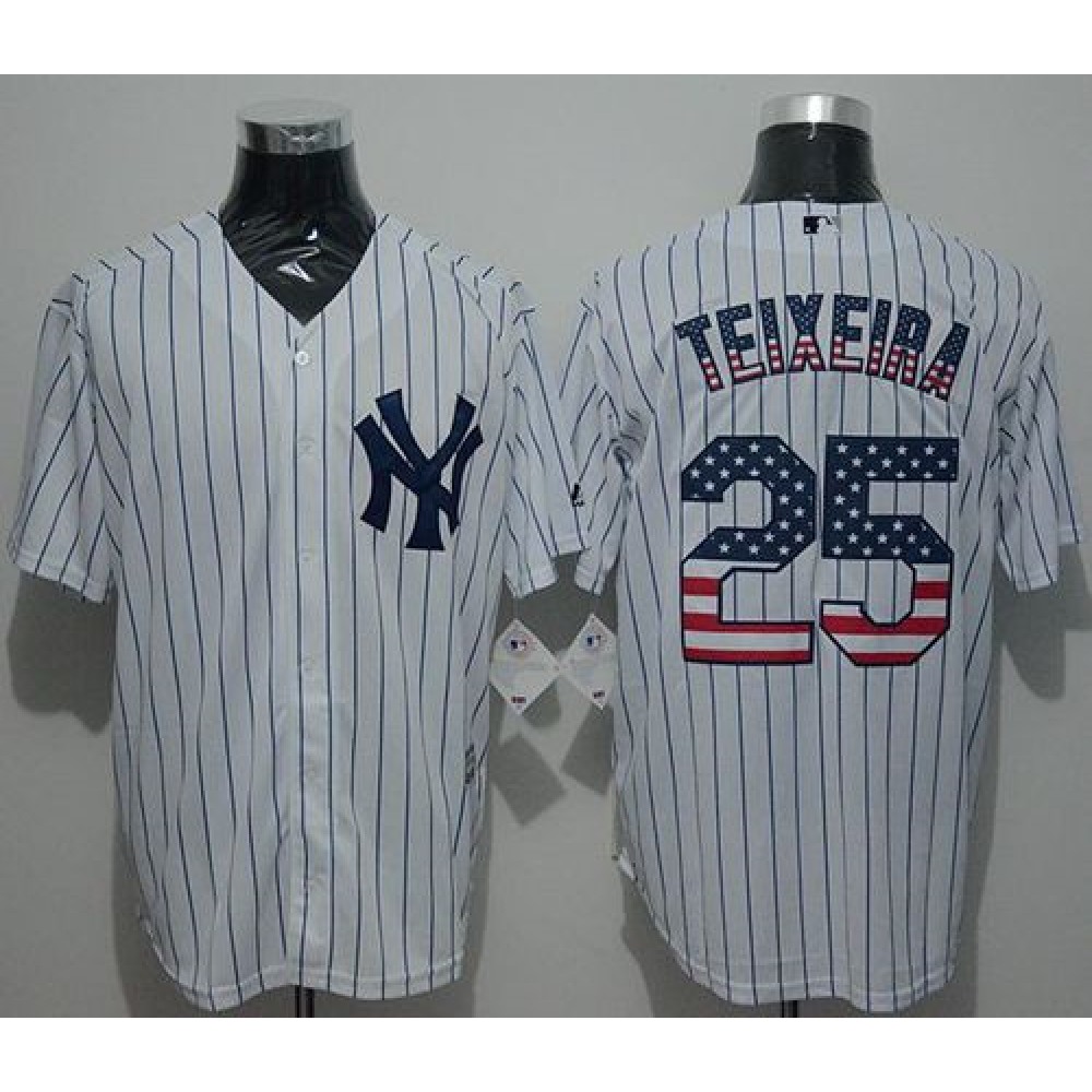 Yankees #25 Mark Teixeira White Strip USA Flag Fashion Stitched MLB Jersey 1