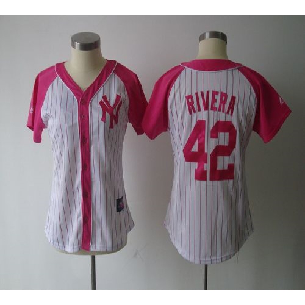 Yankees #42 Mariano Rivera White/Pink Women's Splash Fashion Stitched MLB Jersey 1