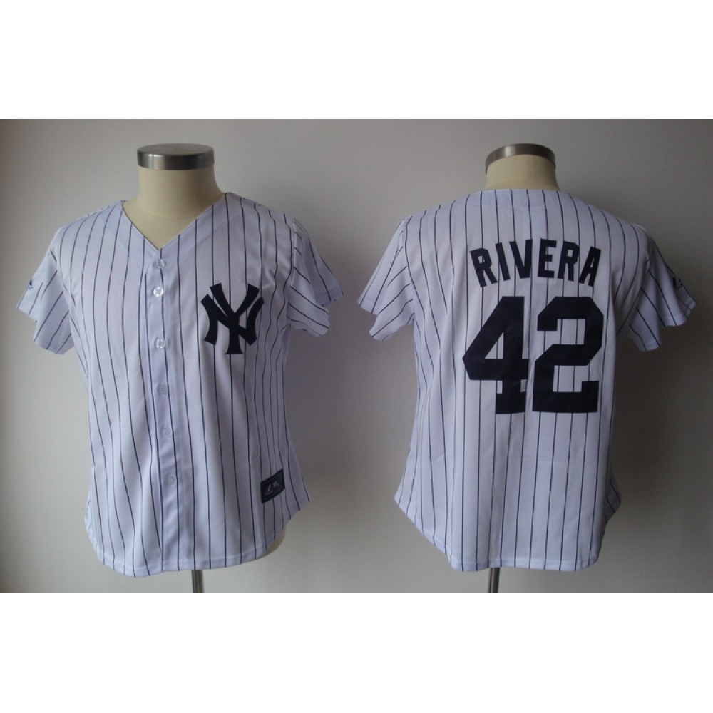 Yankees #42 Mariano Rivera White Strip Women's Fashion Stitched MLB Jersey 1