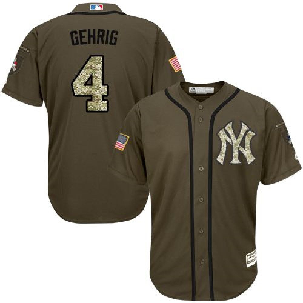 Yankees #4 Lou Gehrig Green Salute to Service Stitched Youth MLB Jersey 1