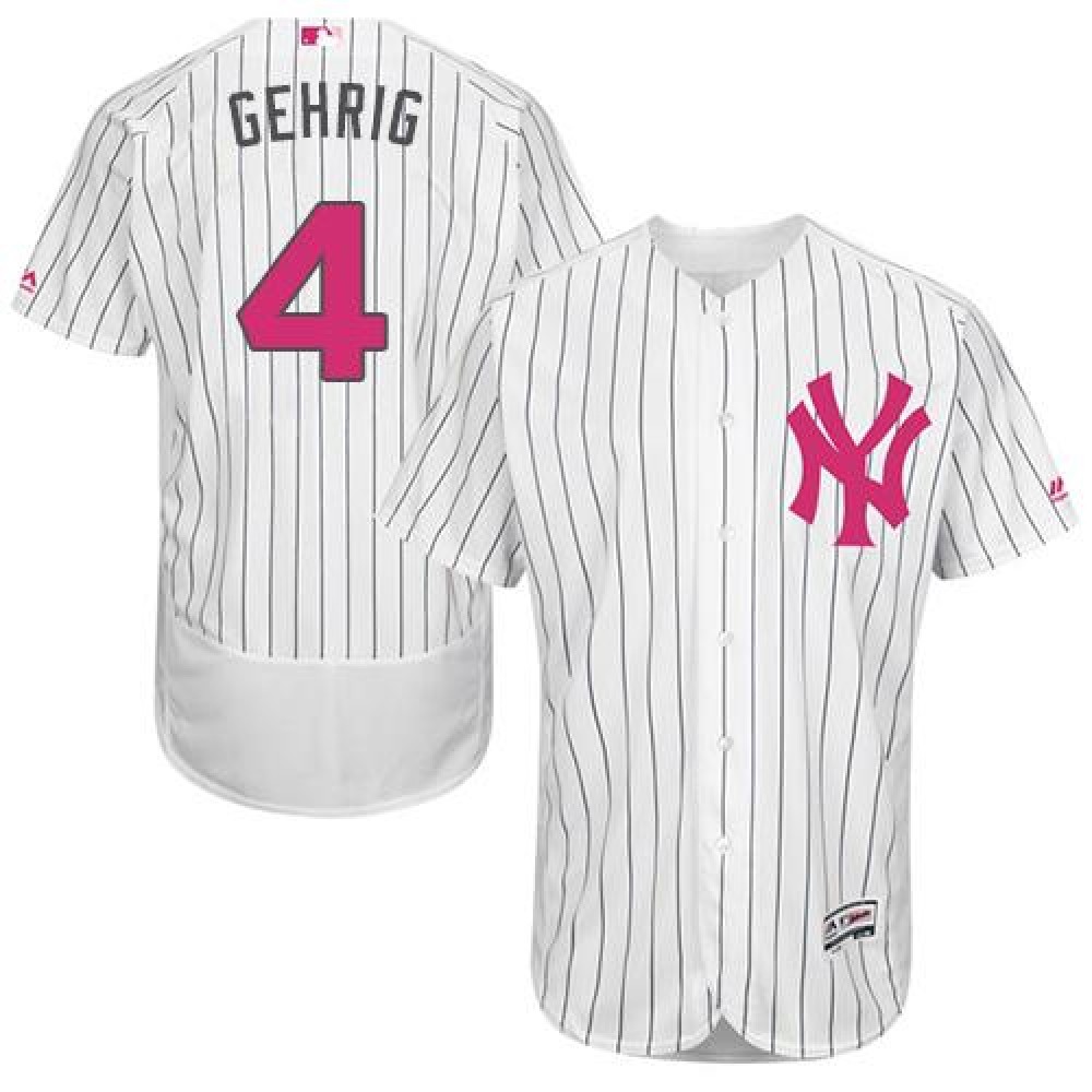 Yankees #4 Lou Gehrig White Strip Flexbase Authentic Collection 2016 Mother's Day Stitched MLB Jersey 1