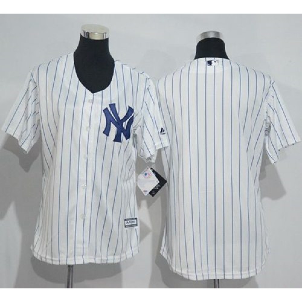 Yankees Blank White Strip Women's Home Stitched MLB Jersey 1