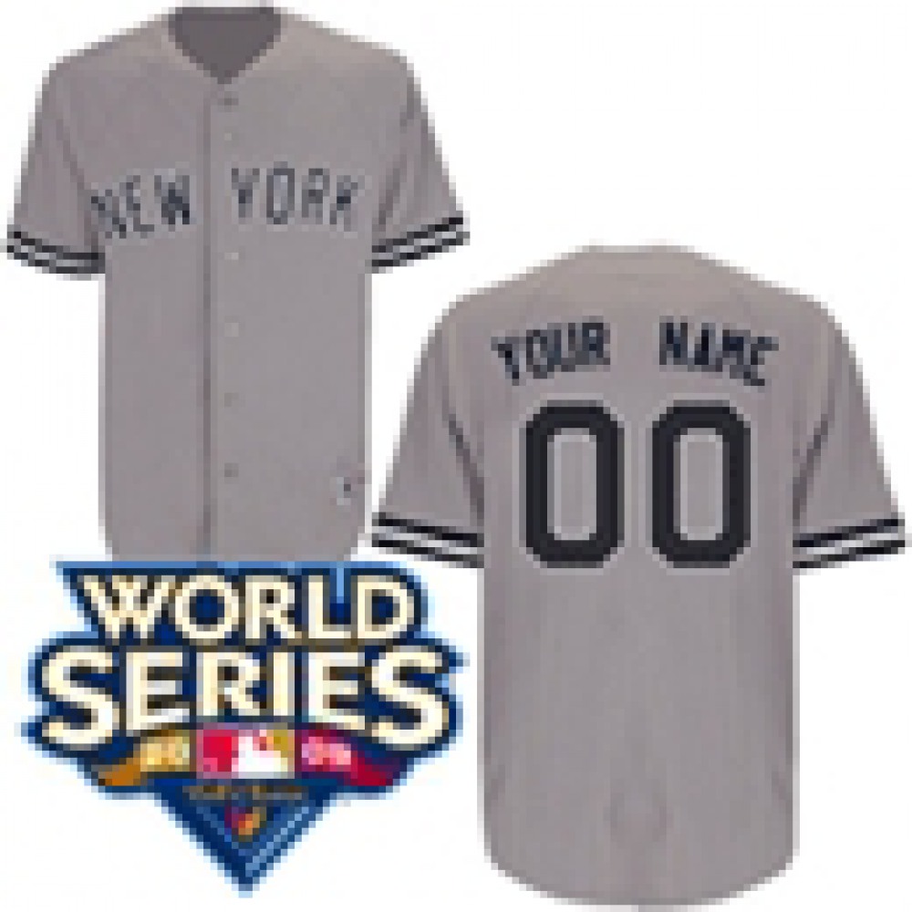 Yankees Personalized Authentic Grey w/2009 World Series Patch MLB Jersey 1