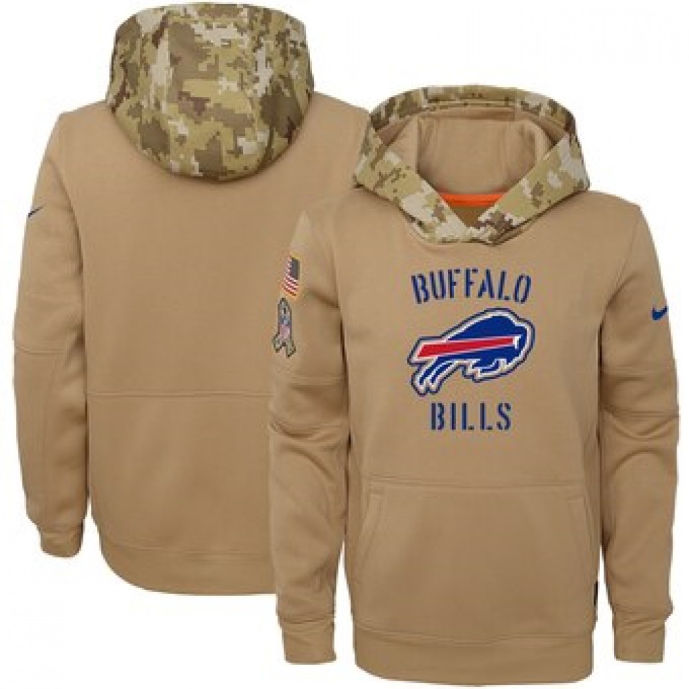 Youth Buffalo Bills Khaki 2019 Salute to Service Therma Pullover Hoodie 1