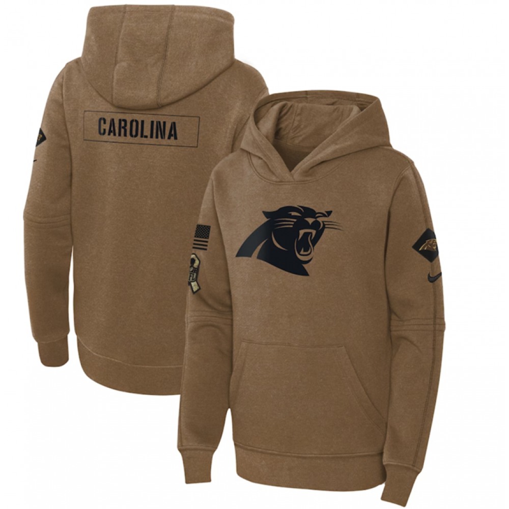 Youth Carolina Panthers 2023 Brown Salute to Service Pullover Hoodie 1