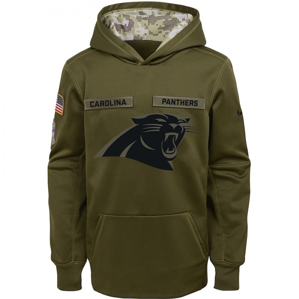 Youth Carolina Panthers Olive Salute to Service Pullover Performance NFL Hoodie 1