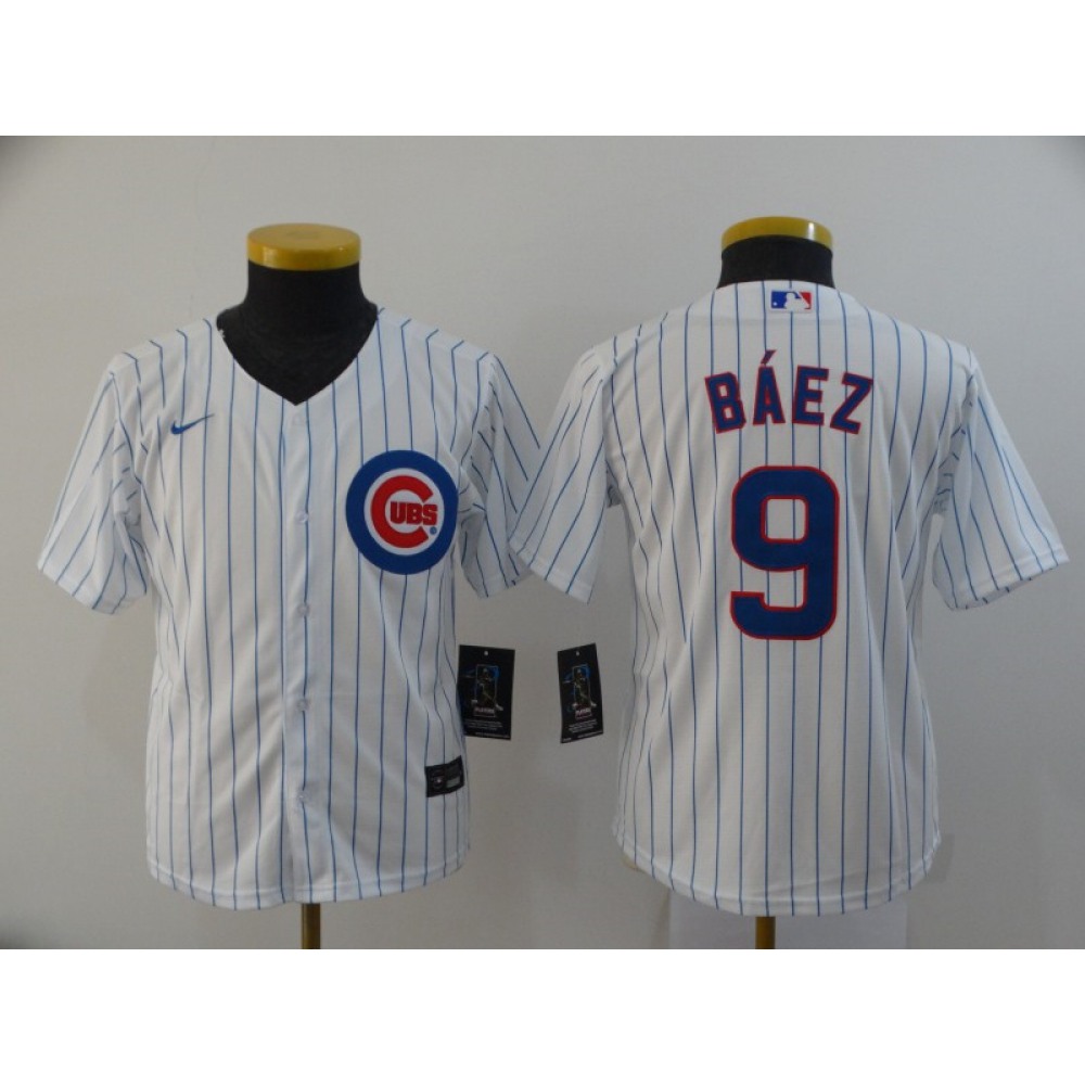 Youth Chicago Cubs White #9 Javier Baez 2020 Cool Base Stitched MLB Jersey 1