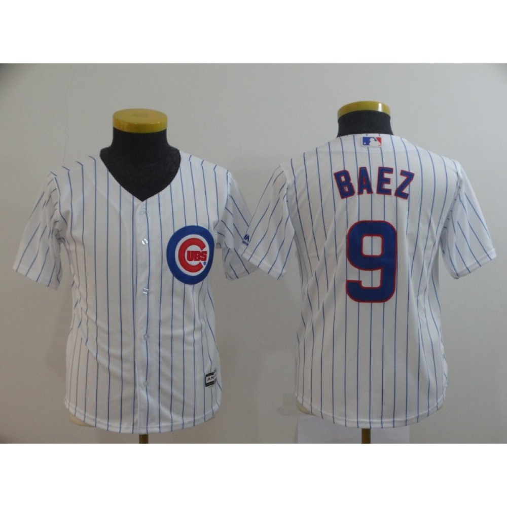 Youth Chicago Cubs White #9 Javier Baez Cool Base Stitched MLB Jersey 1