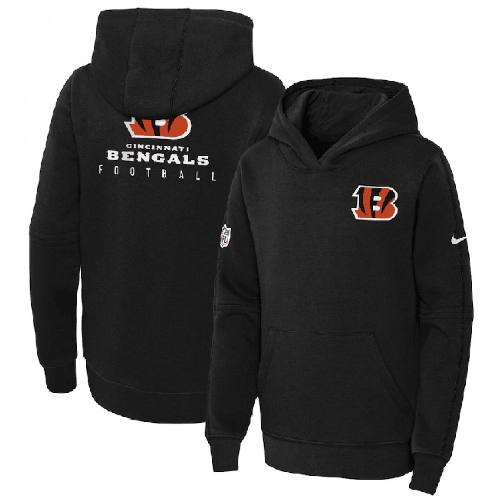 Youth Cincinnati Bengals Black Sideline Club Fleece Pullover Hoodie 1