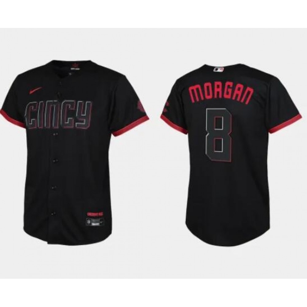 Youth Cincinnati Reds #8 Joe Morgan Black 2023 City Connect Stitched Baseball Jersey 1