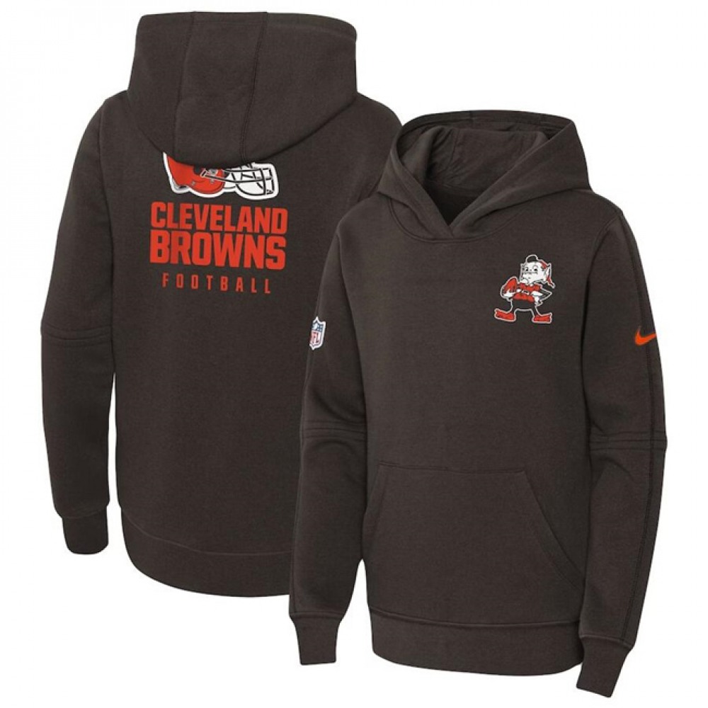 Youth Cleveland Browns Brown Sideline Club Fleece Pullover Hoodie 1