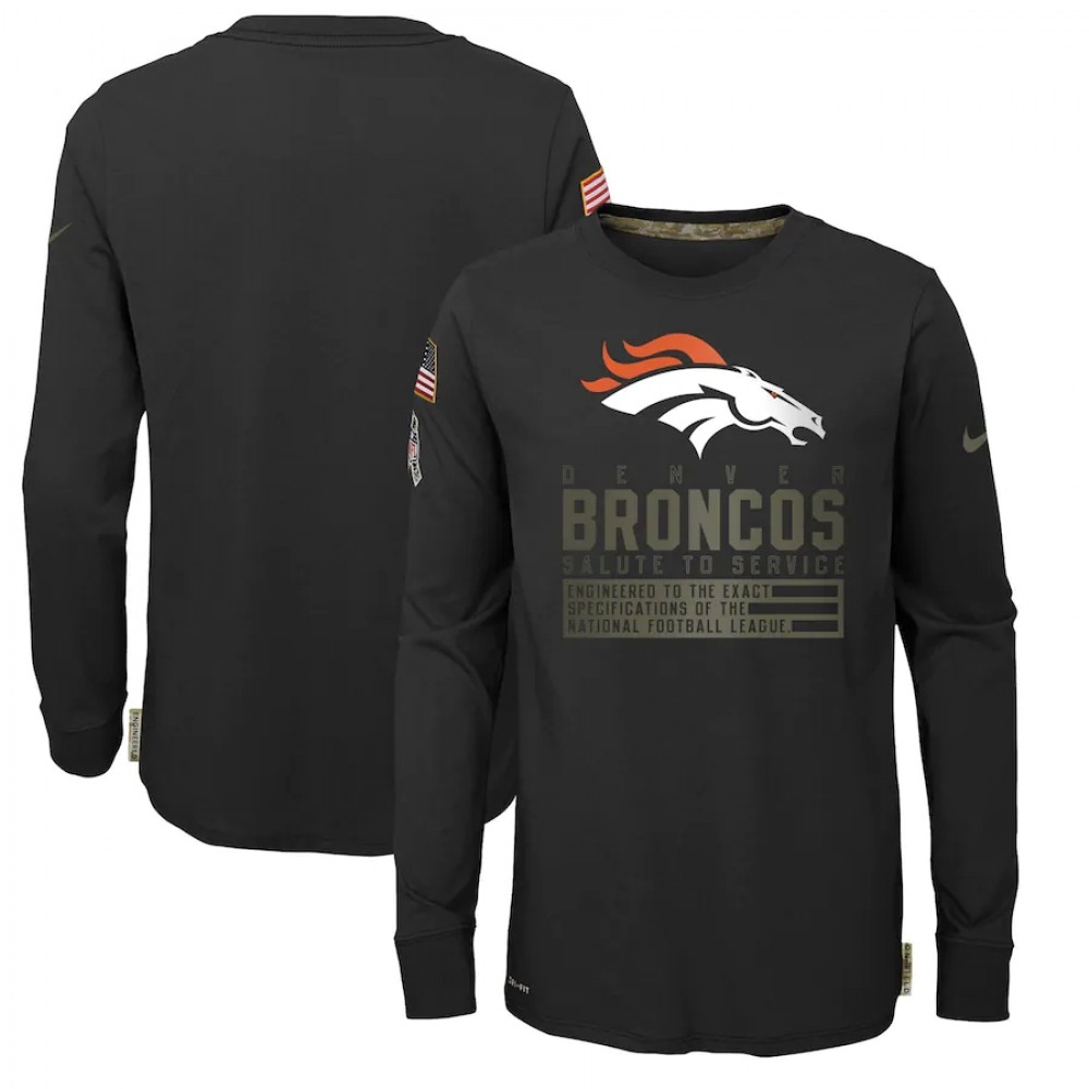 Youth Denver Broncos 2020 Black Salute To Service Sideline Performance Long Sleeve T-Shirt 1