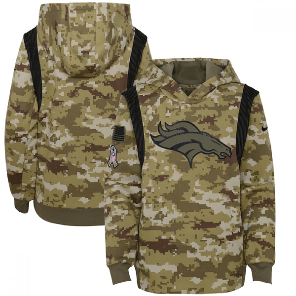 Youth Denver Broncos 2021 Camo Salute To Service Therma Performance Pullover Hoodie 1