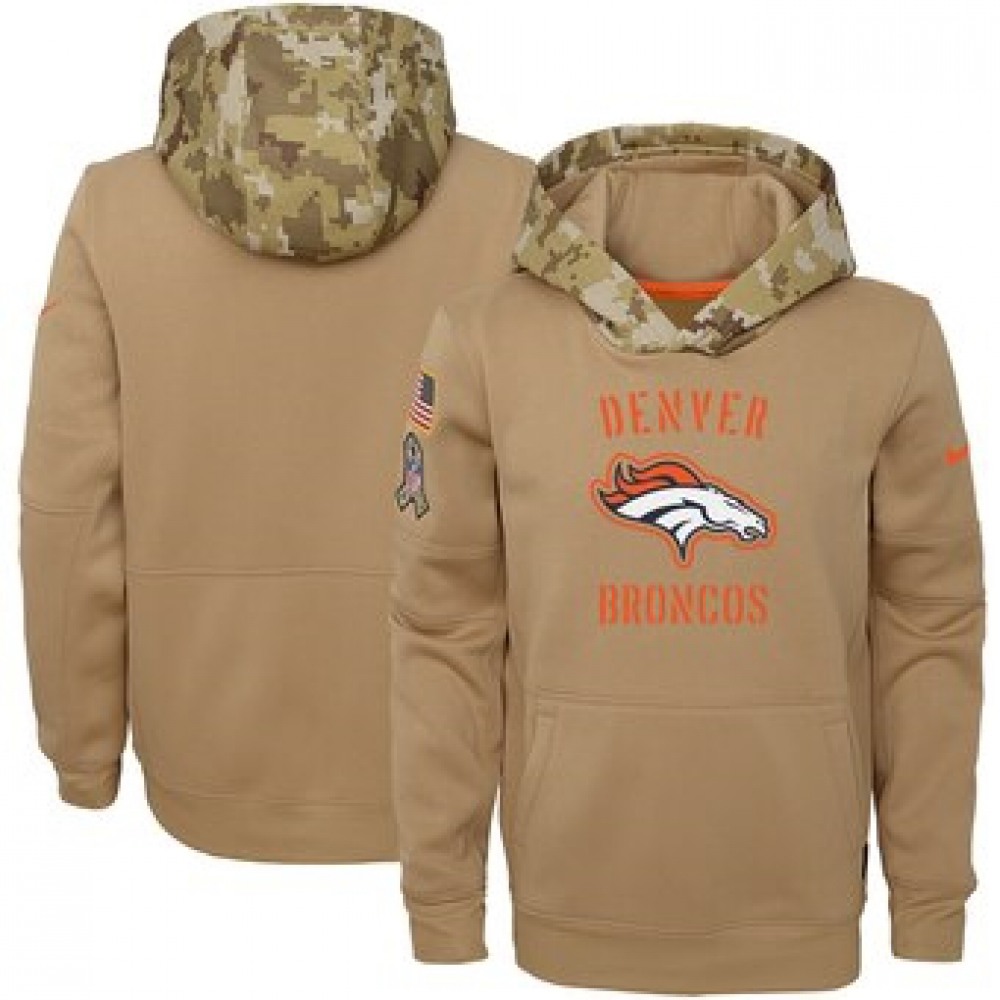 Youth Denver Broncos Khaki 2019 Salute to Service Therma Pullover Hoodie 1