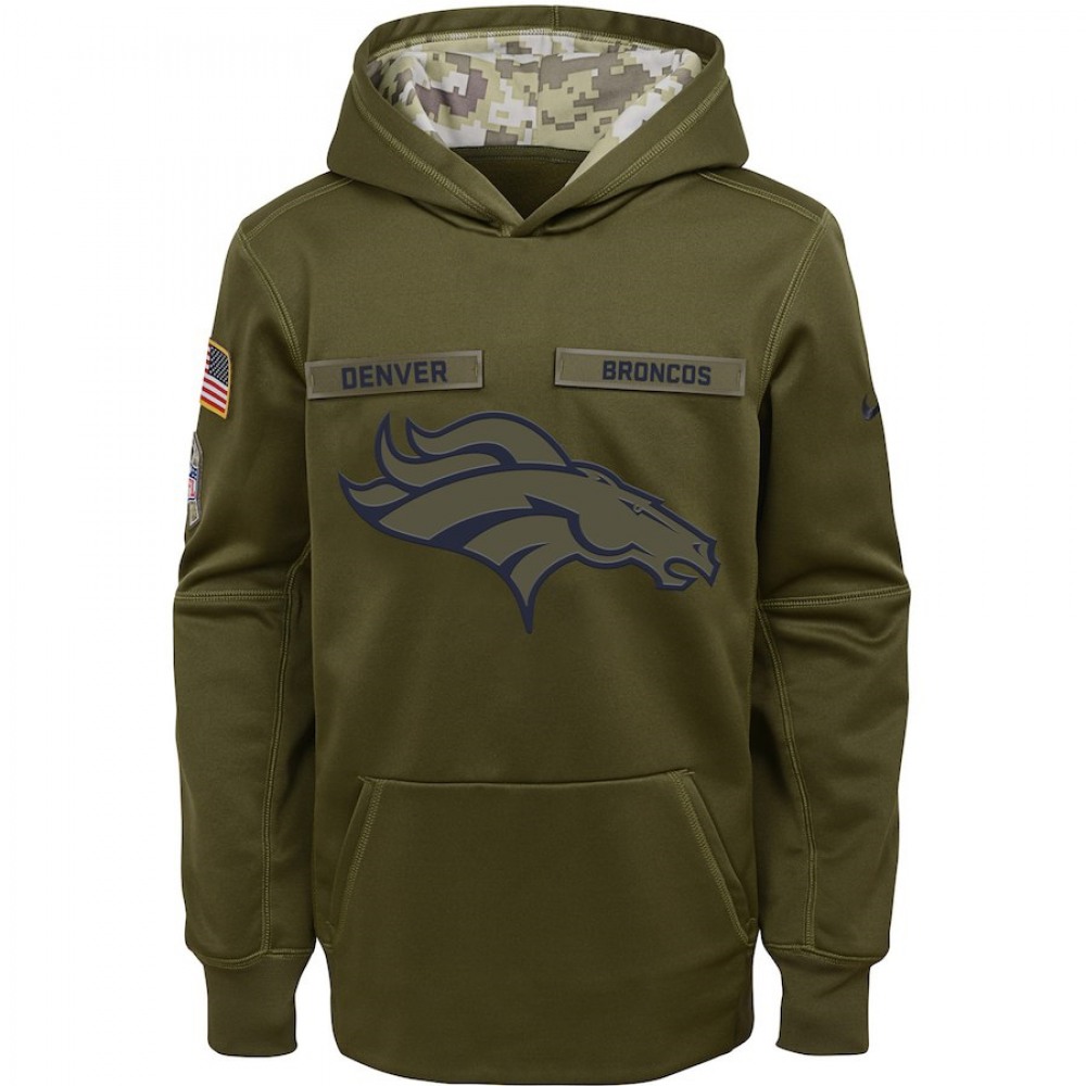 Youth Denver Broncos Olive Salute to Service Pullover Performance NFL Hoodie 1