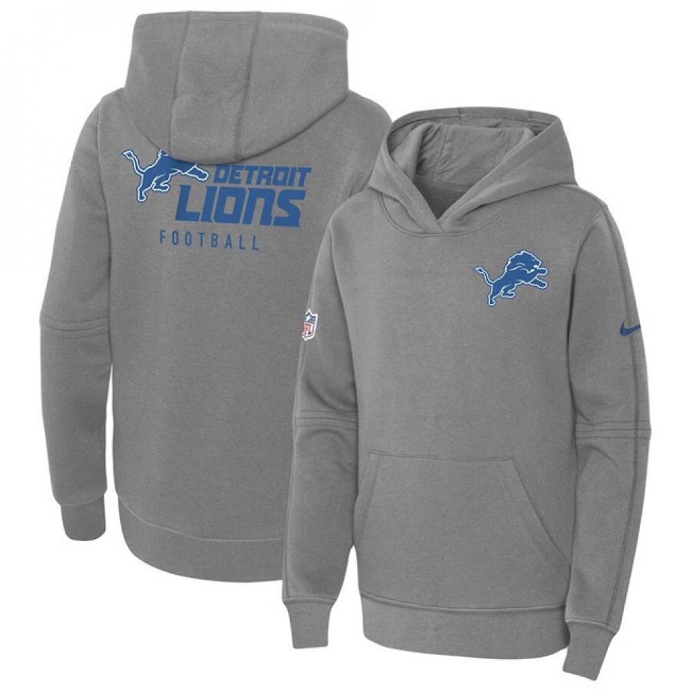 Youth Detroit Lions Grey Sideline Club Fleece Pullover Hoodie 1