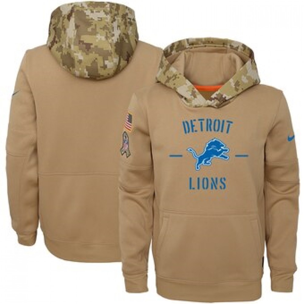 Youth Detroit Lions Khaki 2019 Salute to Service Therma Pullover Hoodie 1