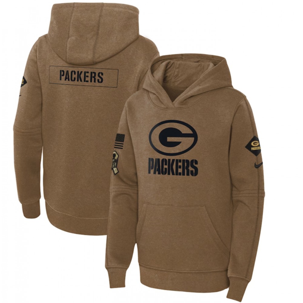 Youth Green Bay Packers 2023 Brown Salute to Service Pullover Hoodie 1