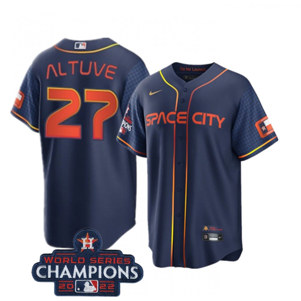 Youth Houston Astros #27 Jose Altuve Navy 2022 World Series Champions City Connect Stitched BaseballJersey 1