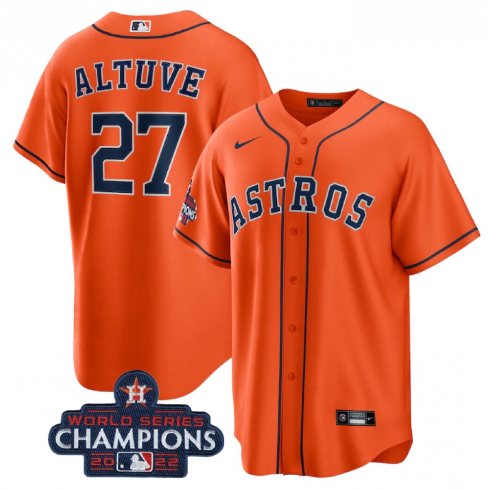 Youth Houston Astros #27 Jose Altuve Orange 2022 World Series Champions Stitched BaseballJersey 1
