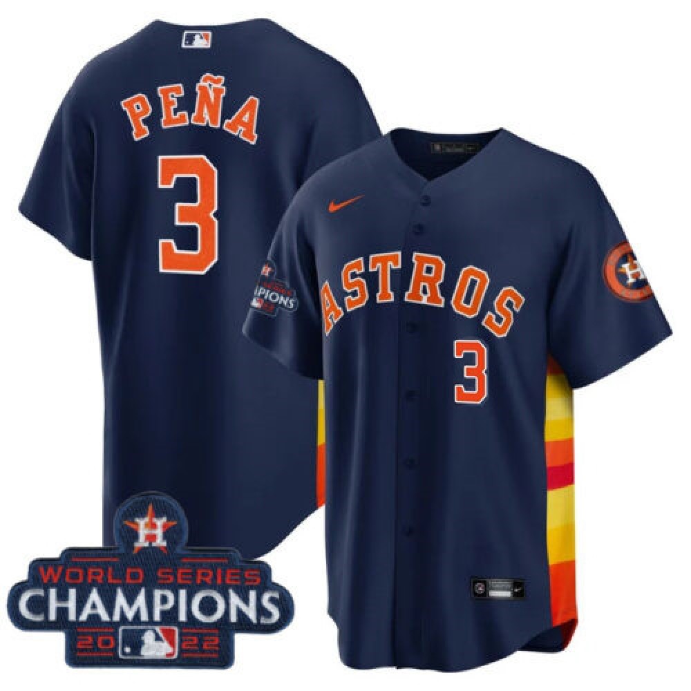 Youth Houston Astros #3 Jeremy Pena Navy 2022 World Series Champions With NO. in Front Stitched Baseball Jersey 1