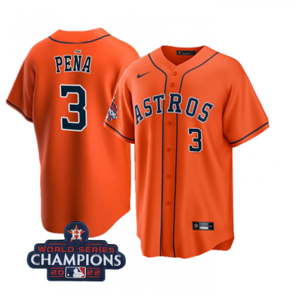 Youth Houston Astros #3 Jeremy Pena Orange 2022 World Series Champions With NO. in Front Stitched Baseball Jersey 1