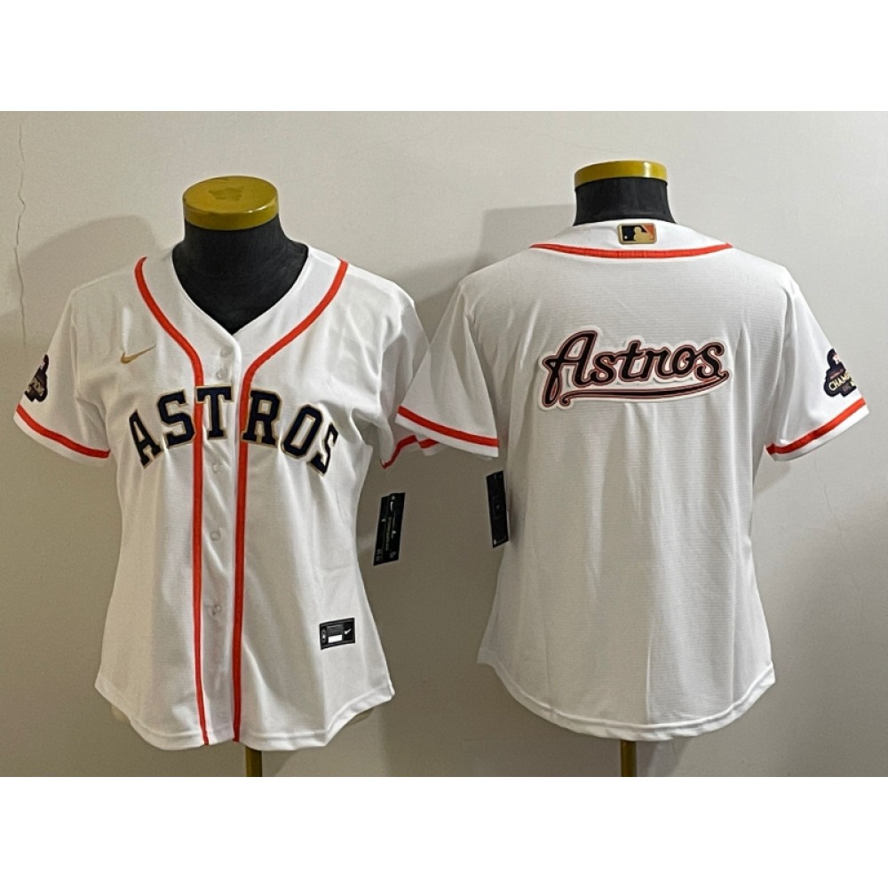 Youth Houston Astros White 2023 Gold Collection With World Serise Champions Patch Team Big Logo Stitched Baseball Jersey 1