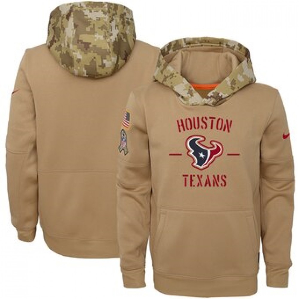 Youth Houston Texans Khaki 2019 Salute to Service Therma Pullover Hoodie 1