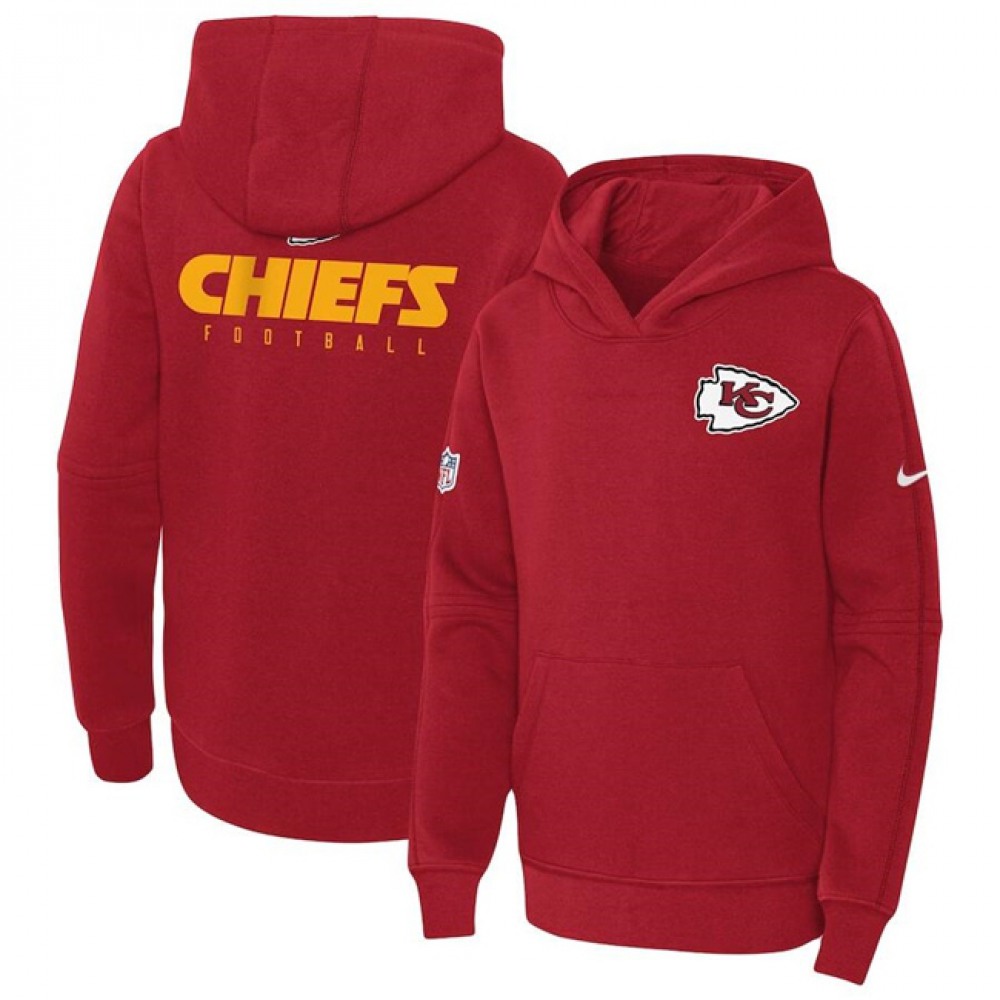 Youth Kansas City Chiefs Red Sideline Club Fleece Pullover Hoodie 1