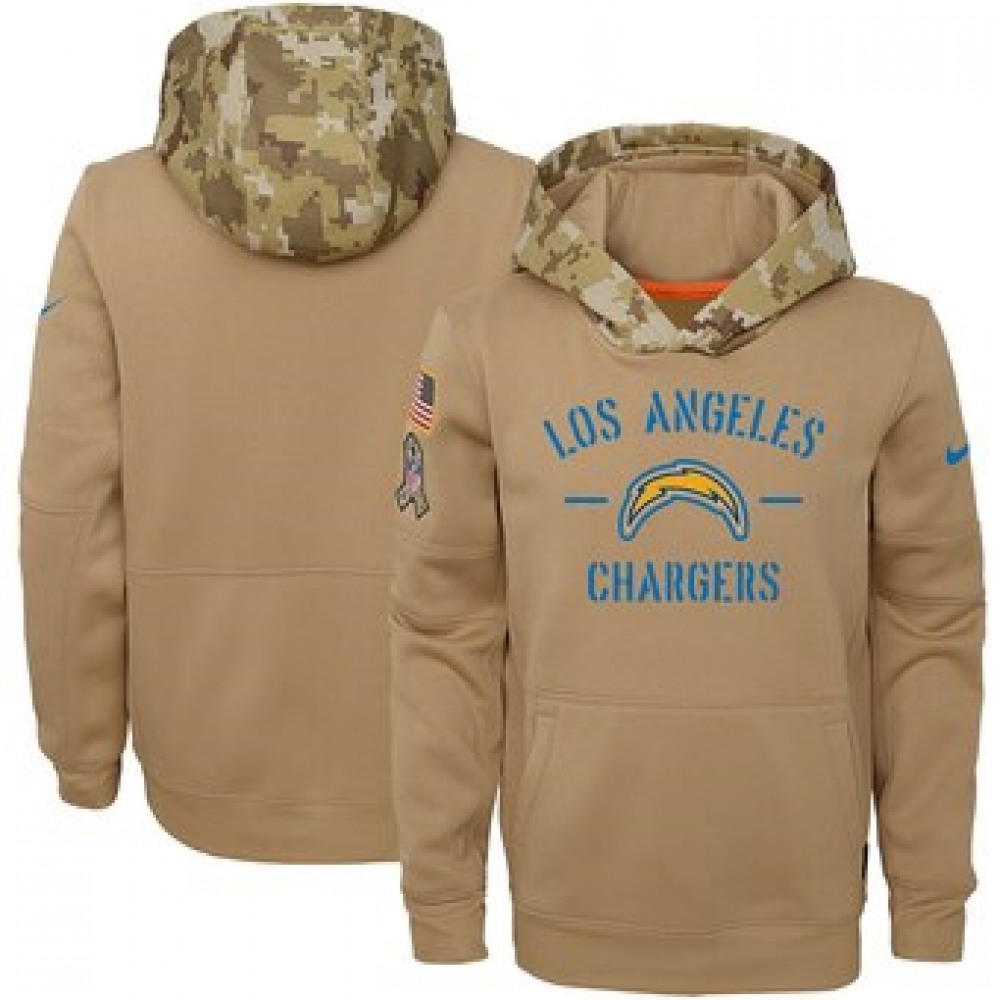 Youth Los Angeles Chargers Khaki 2019 Salute to Service Therma Pullover Hoodie 1