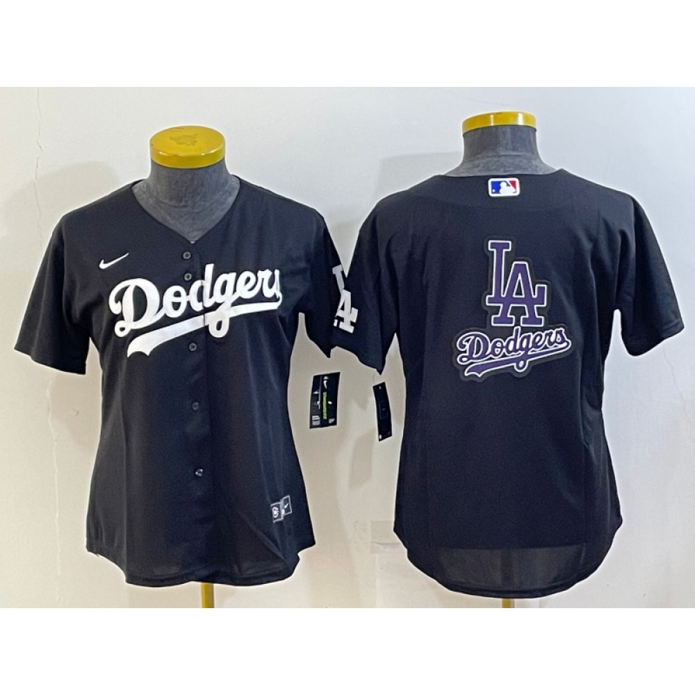 Youth Los Angeles Dodgers Black Team Big Logo Stitched Baseball Jersey 1