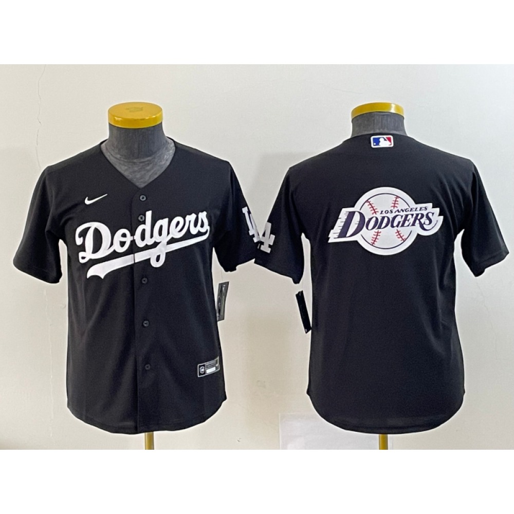 Youth Los Angeles Dodgers Black Team Big Logo Stitched Baseball Jersey 1