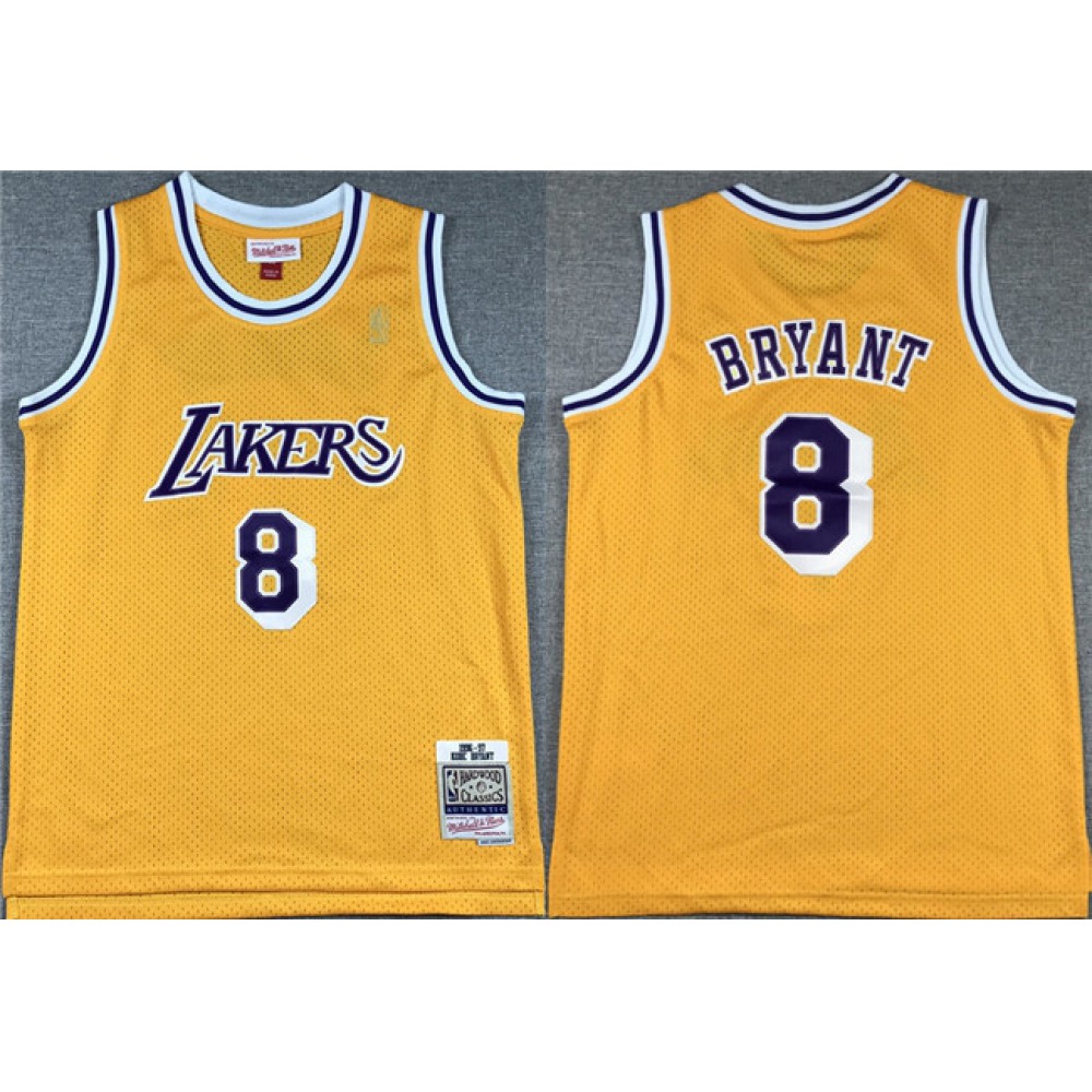 Youth Los Angeles Lakers #8 Kobe Bryant Yellow Stitched Basketball Jersey 1