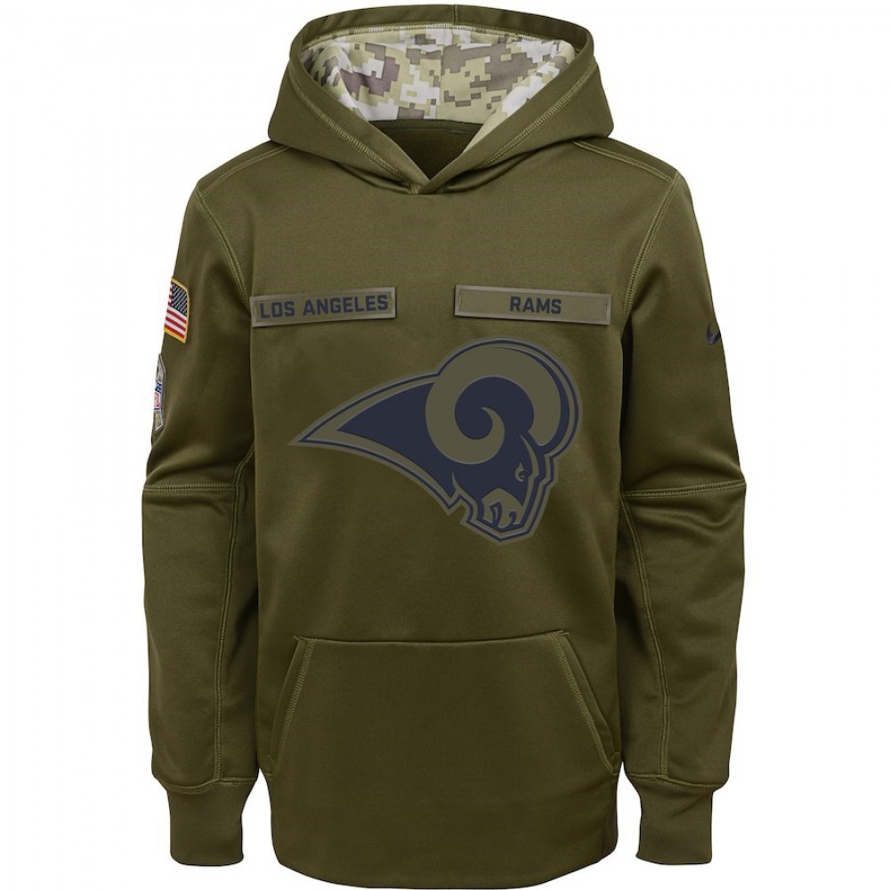 Youth Los Angeles Rams Olive Salute to Service Pullover Performance NFL Hoodie 1