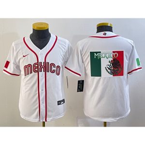 Youth Mexico Baseball 2023 White Big Logo World Baseball Classic Stitched Jersey