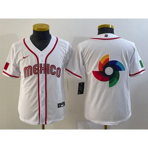 Youth Mexico Baseball 2023 White Big Logo World Baseball Classic Stitched Jersey