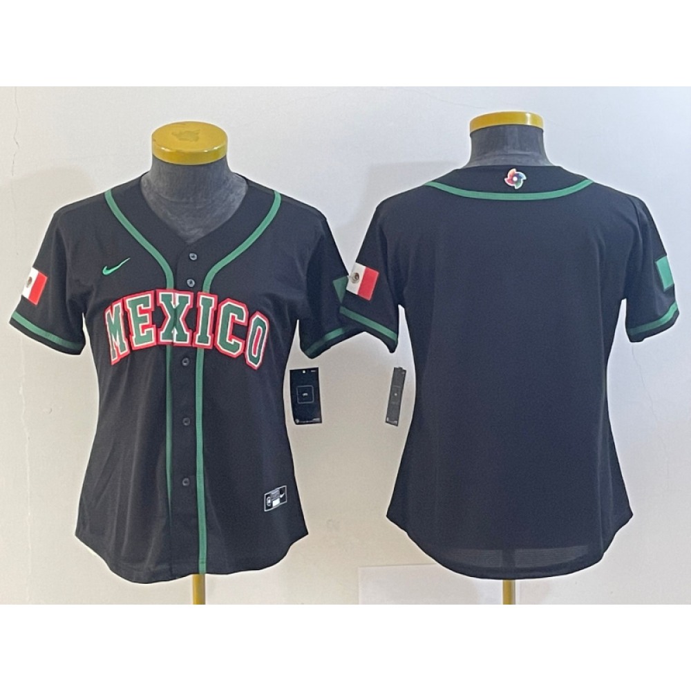 Youth Mexico Baseball Blank 2023 Black World Baseball Classic Stitched Jersey 1