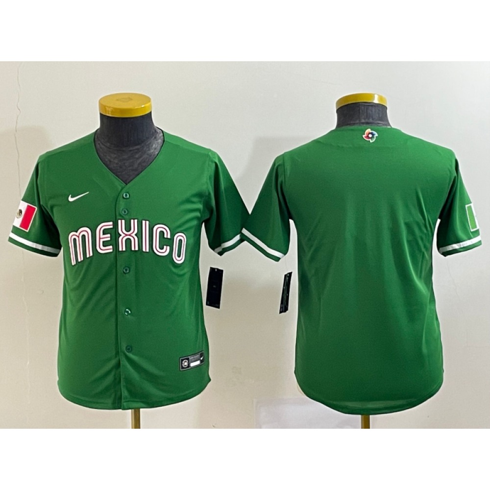 Youth Mexico Baseball Blank 2023 Green World Baseball Classic Stitched Jersey 1
