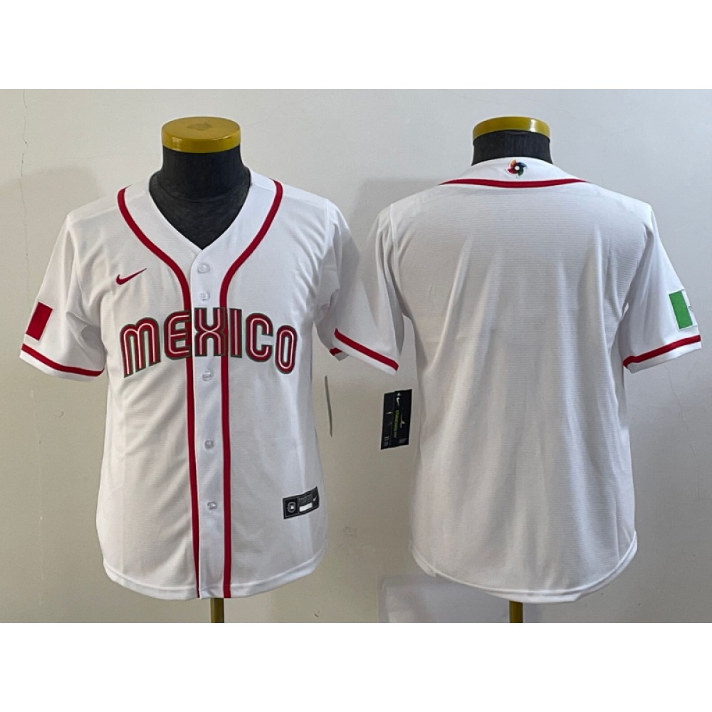 Youth Mexico Baseball Blank 2023 White World Baseball Classic Stitched Jersey 1