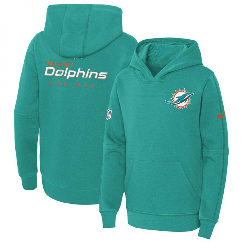 Youth Miami Dolphins Aqua Sideline Club Fleece Pullover Hoodie 1