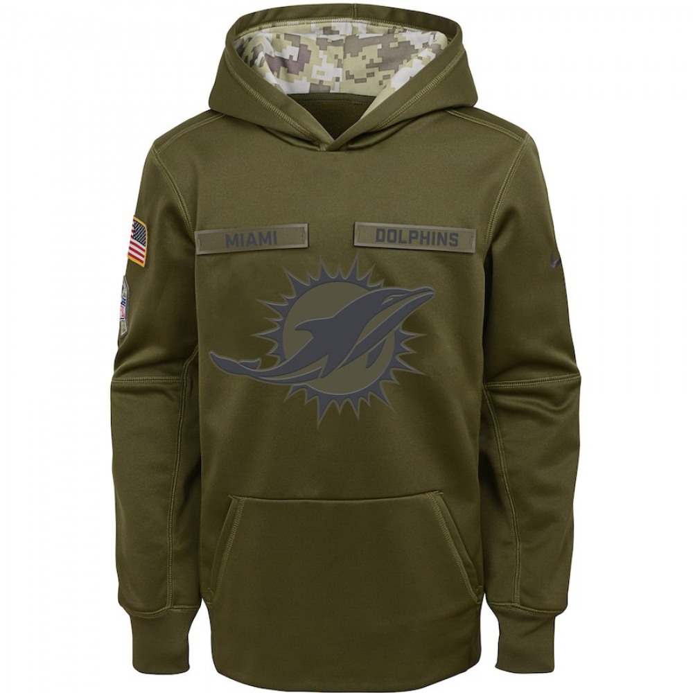Youth Miami Dolphins Olive Salute to Service Pullover Performance NFL Hoodie 1